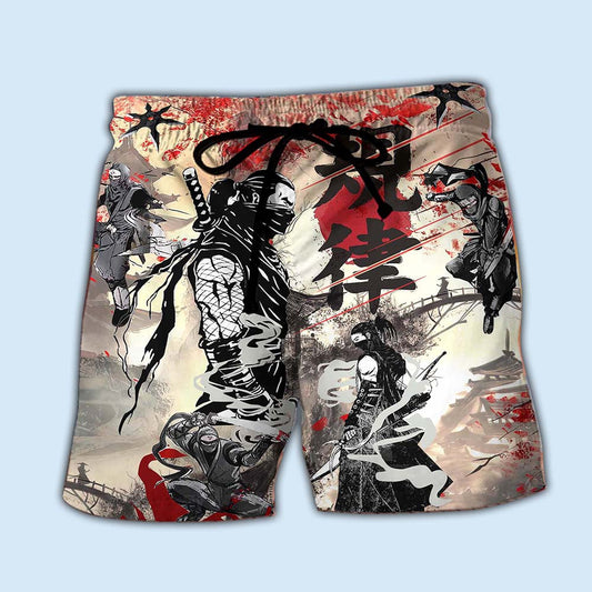 Cool Ninja Warrior Beach Shorts Pattern View For Coastal Holidays And Casual Activities