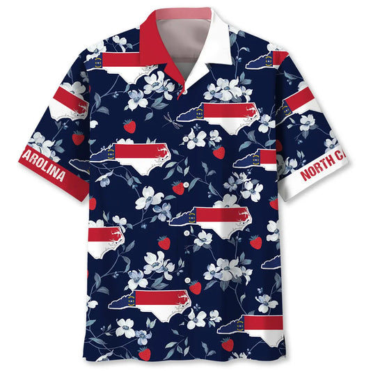North Carolina State Blue Hawaiian Shirt For Beachside Event, Beach Travel, And Outdoor Comfort