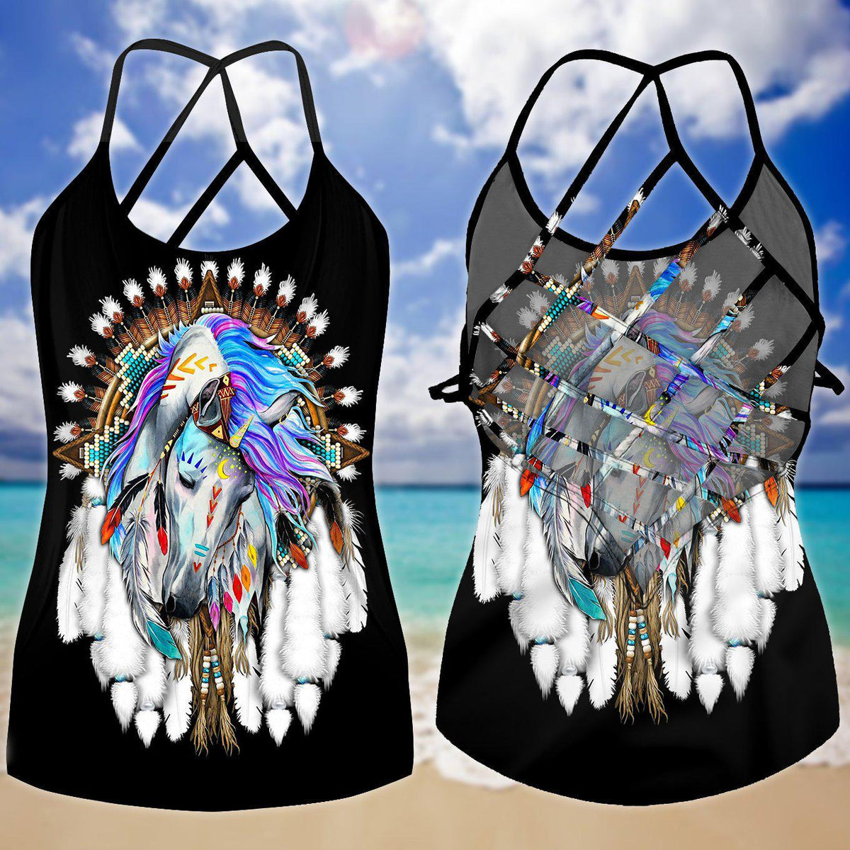Native Horse Beautiful Hollow Tank Top For Yoga Workouts And Casual Wear
