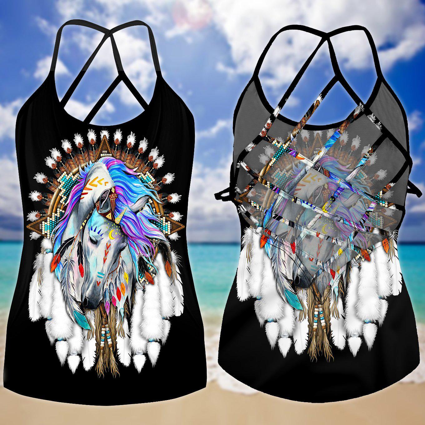 Native Horse Beautiful Hollow Tank Top For Yoga Workouts And Casual Wear