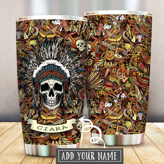 Native Skull Pattern Personalized 20 Oz Tumbler For Coffee Travel And Daily Drinks