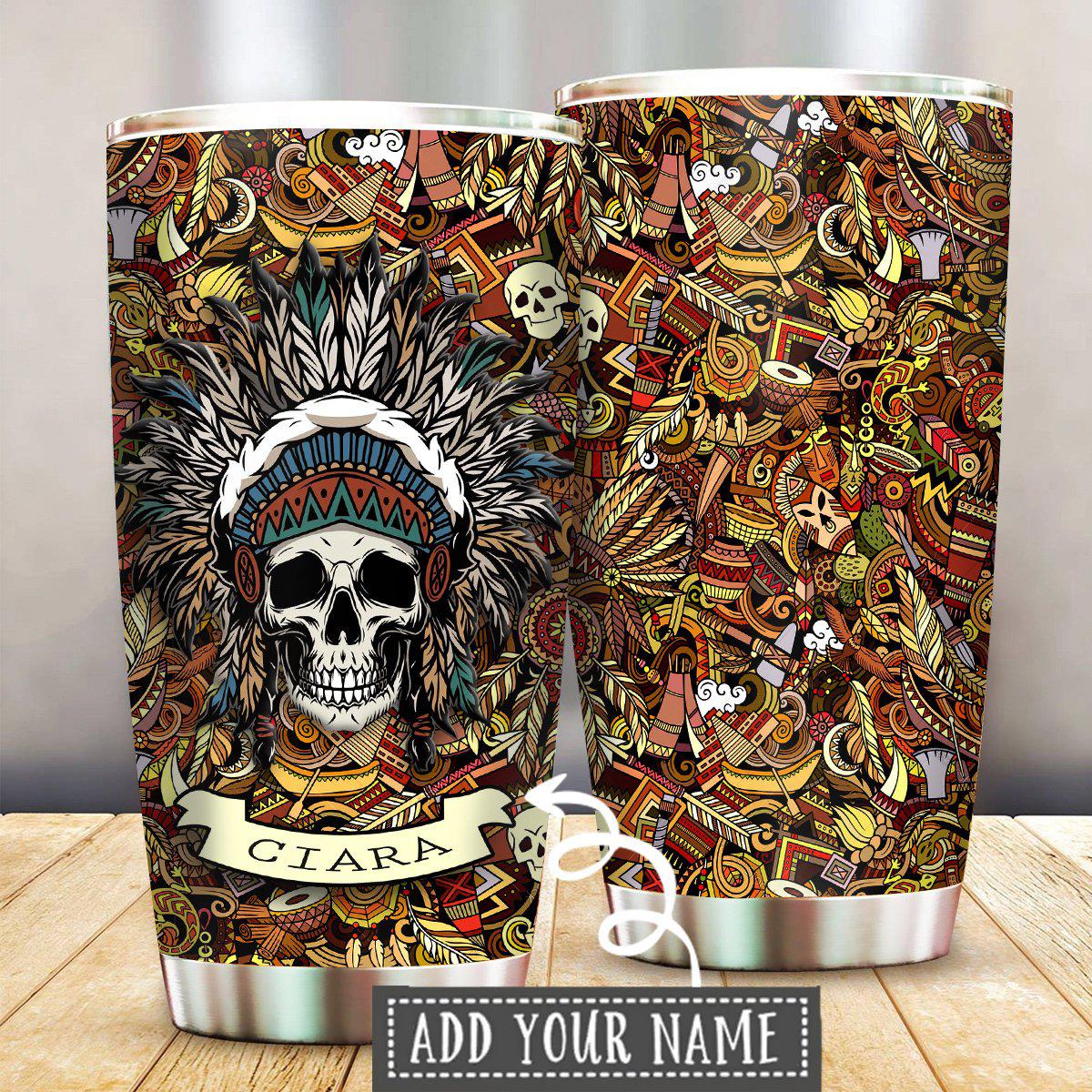 Native Skull Pattern Personalized 20 Oz Tumbler For Coffee Travel And Daily Drinks