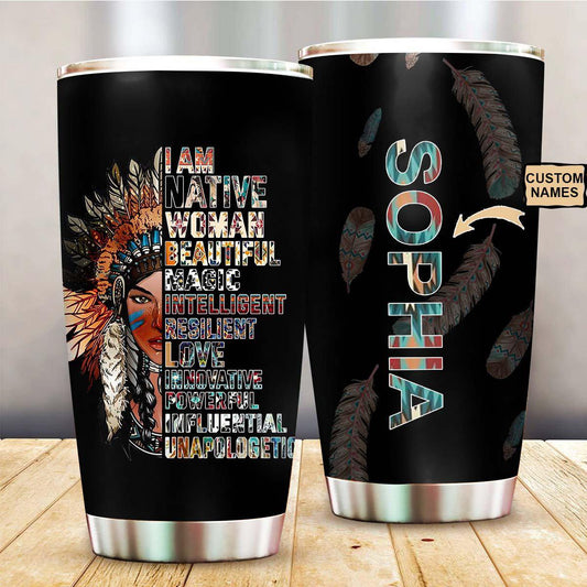 Native Woman Beautiful Personalized 20 Oz Tumbler For Coffee Travel And Daily Drinks