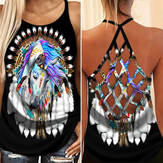 Native Horse Beautiful Hollow Tank Top For Yoga Workouts And Casual Wear