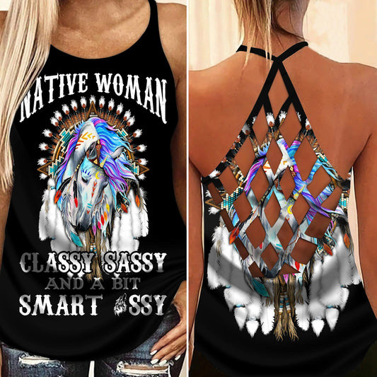 Native Horse Woman Hollow Tank Top For Yoga Workouts And Casual Wear