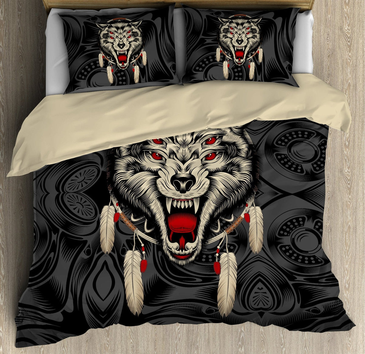 Black And White Native Wolf Bedding Cover For Nature Bedroom Decor