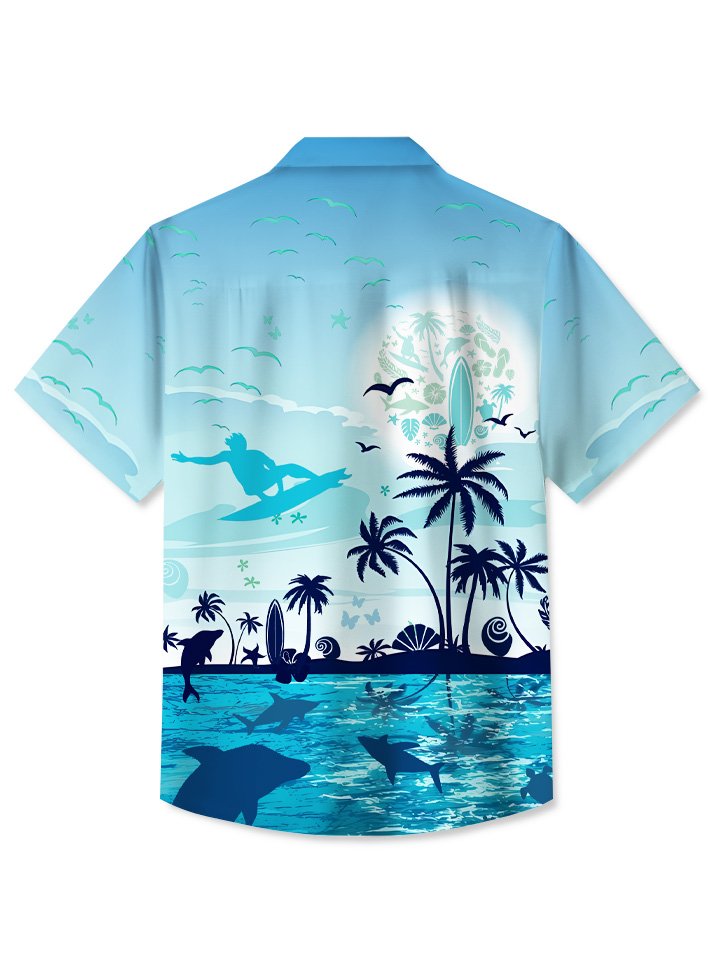 Summer Ocean Beach Surf Coconut Tree Vacation Hawaiian Shirt For Sports Fans, Summer Outings, And Relaxed Vacation Wear