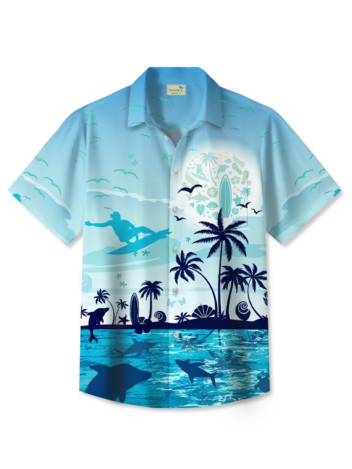 Summer Ocean Beach Surf Coconut Tree Vacation Hawaiian Shirt For Sports Fans, Summer Outings, And Relaxed Vacation Wear