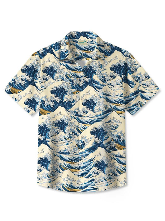 Ocean Wave Beach Vacation Hawaiian Shirt For Summer Vacation, Beach Travel, And Casual Wear