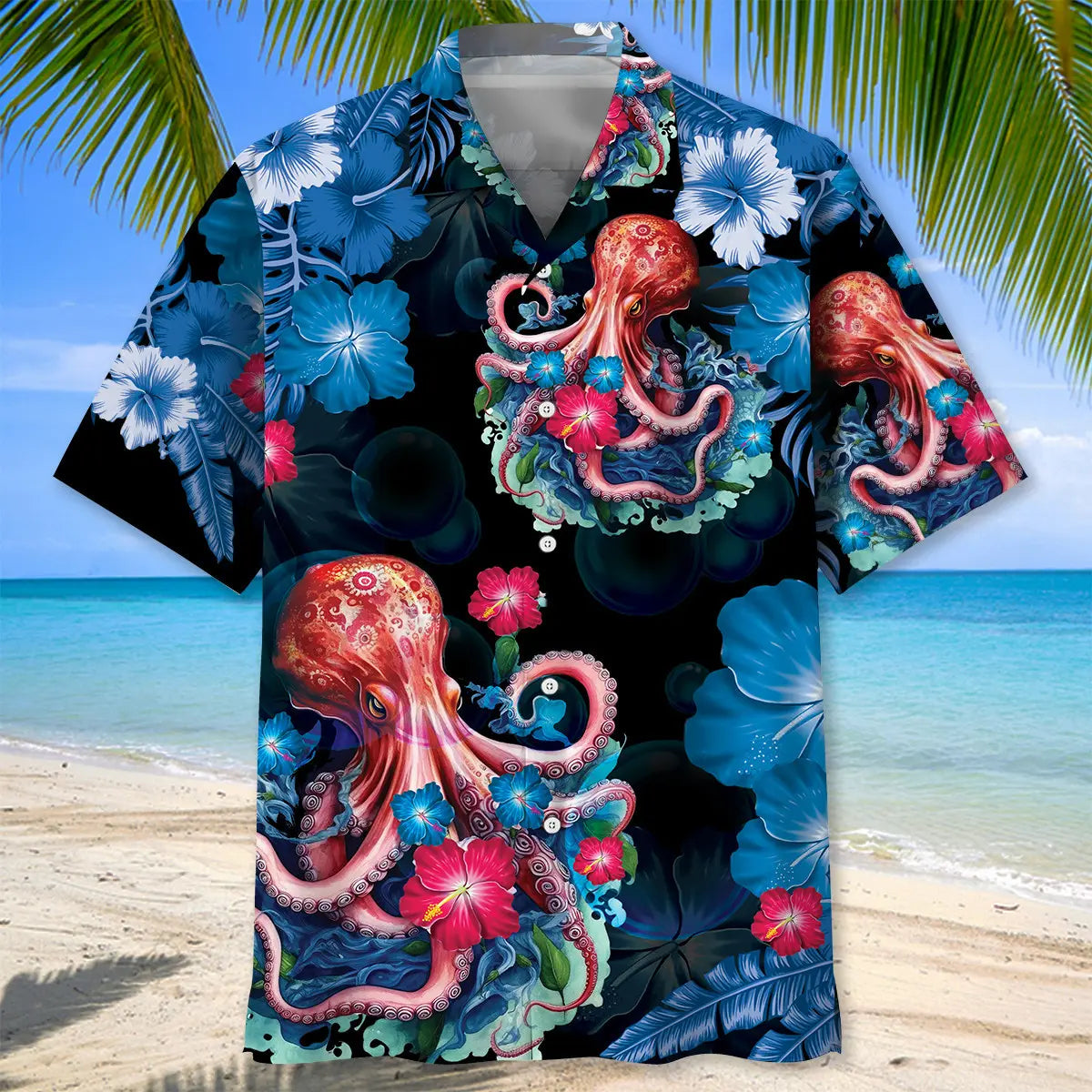 Octopus Creative Pattern Hawaiian Shirt For Animal Lovers, Beach Travel, And Casual Summer Style
