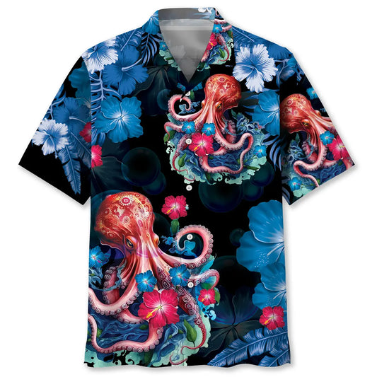 Octopus Creative Pattern Hawaiian Shirt For Animal Lovers, Beach Travel, And Casual Summer Style