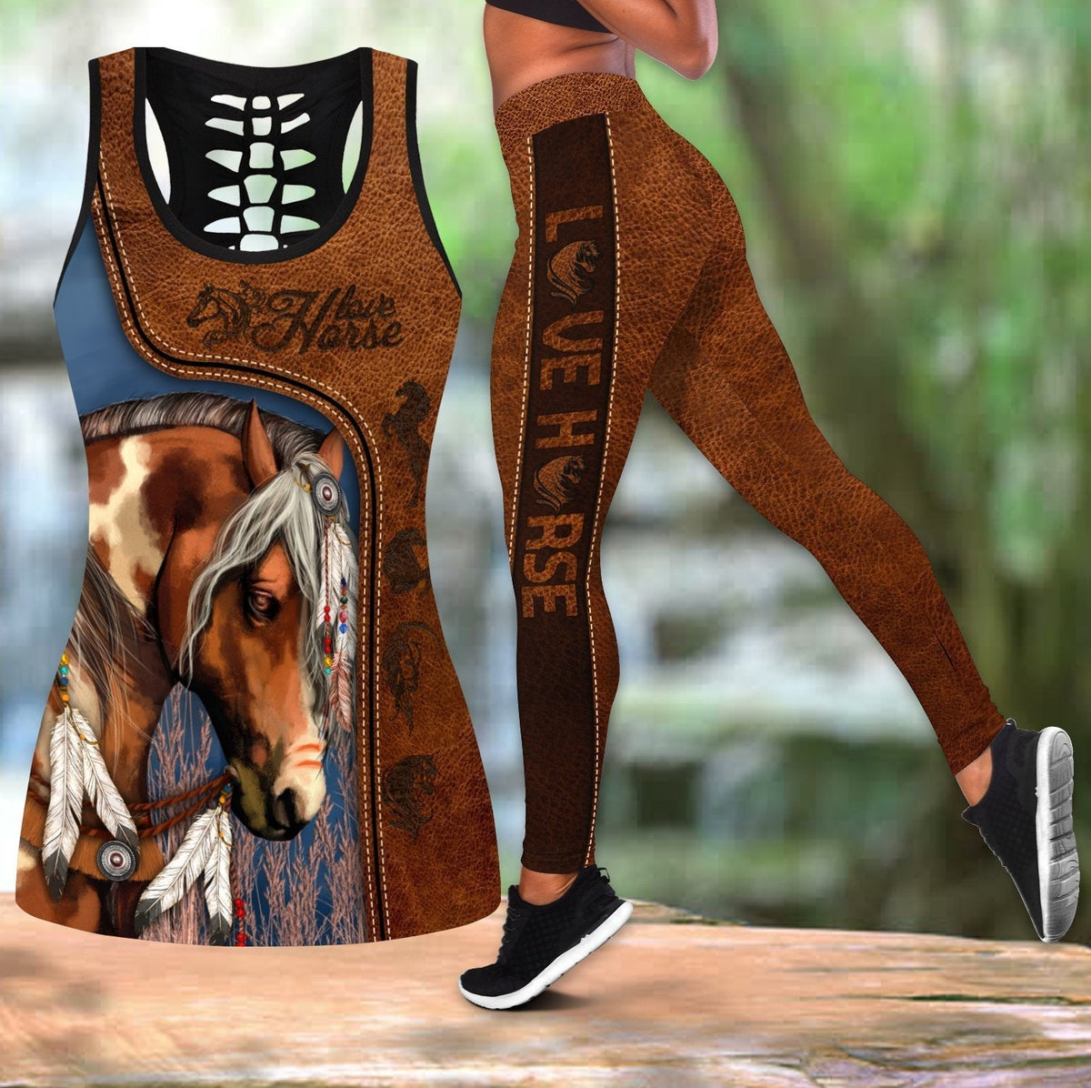 Love Horse Brown Hollow Tank Top For Yoga Workouts And Casual Wear