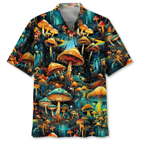 Orange Mushroom Hawaiian Shirt For Coastal Travel, Casual Events, And Comfortable Summer Wear