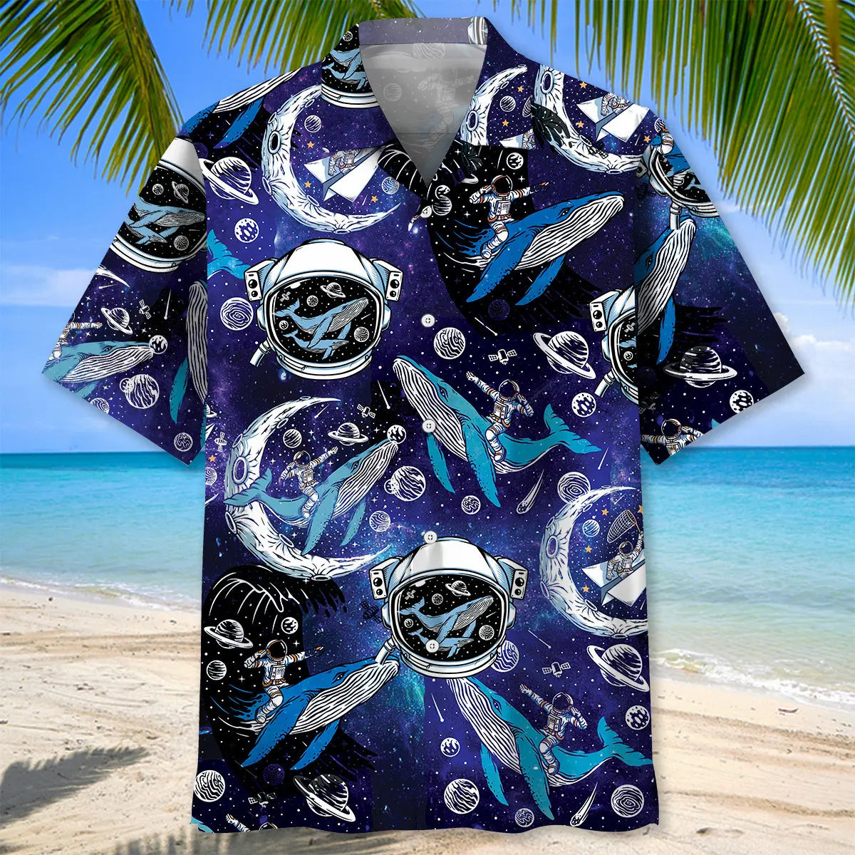 Outer Space Whale Hawaiian Shirt For Beach Days, Summer Outings, And Thoughtful Gift Giving