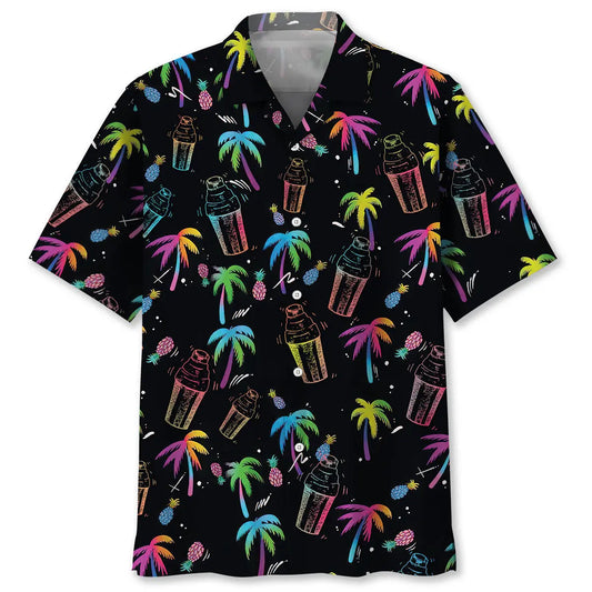 Palm Tree Shaker Bartender Hawaiian Shirt For Island Vacations, Resort Wear, And Relaxed Seasonal Style