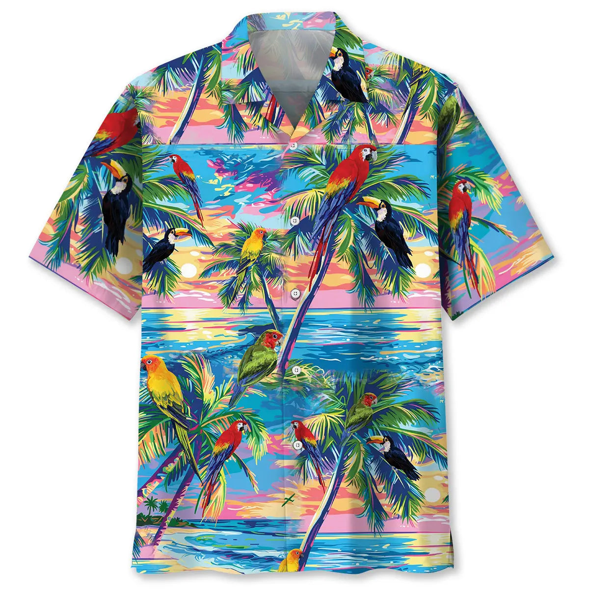 Summer Parrot Beach Hawaiian Shirt For Tropical Holidays, Outdoor Gatherings, And Everyday Comfort