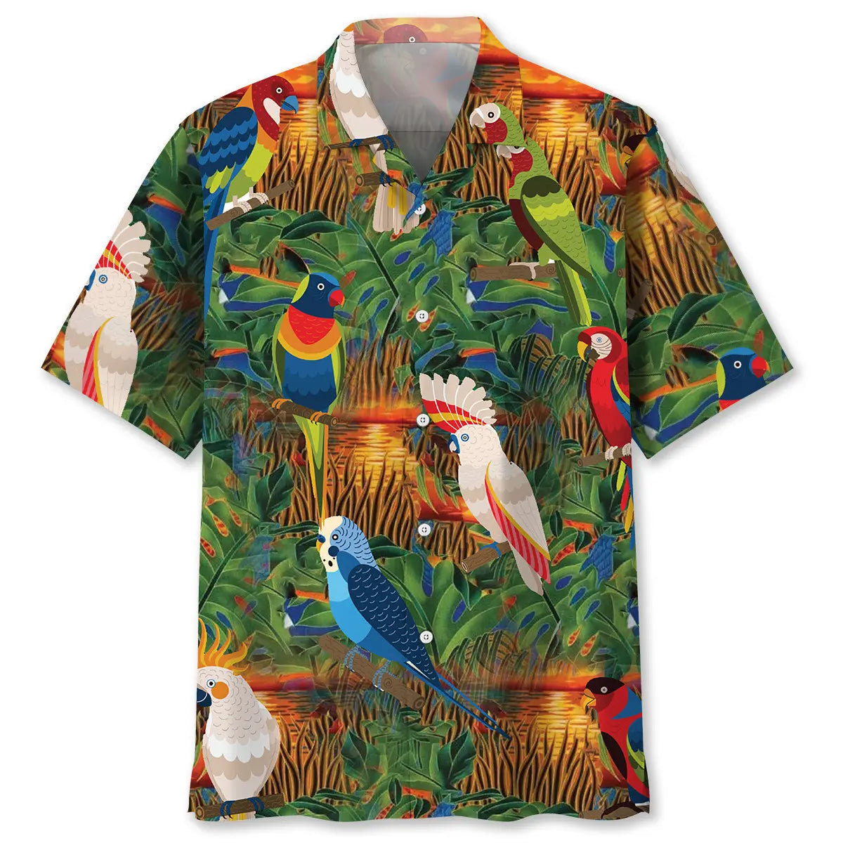 Parrot Sunset Marsh Hawaiian Shirt For Island Vacations, Weekend Events, And Relaxed Everyday Outfits
