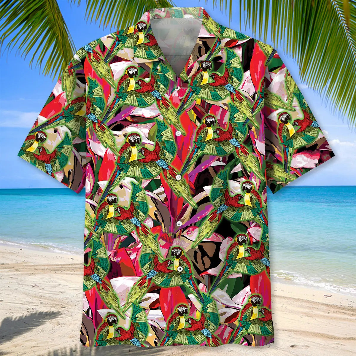 Colorful Tropical Parrot Hawaiian Shirt For Coastal Getaways, Outdoor Gatherings, And Thoughtful Gift Giving