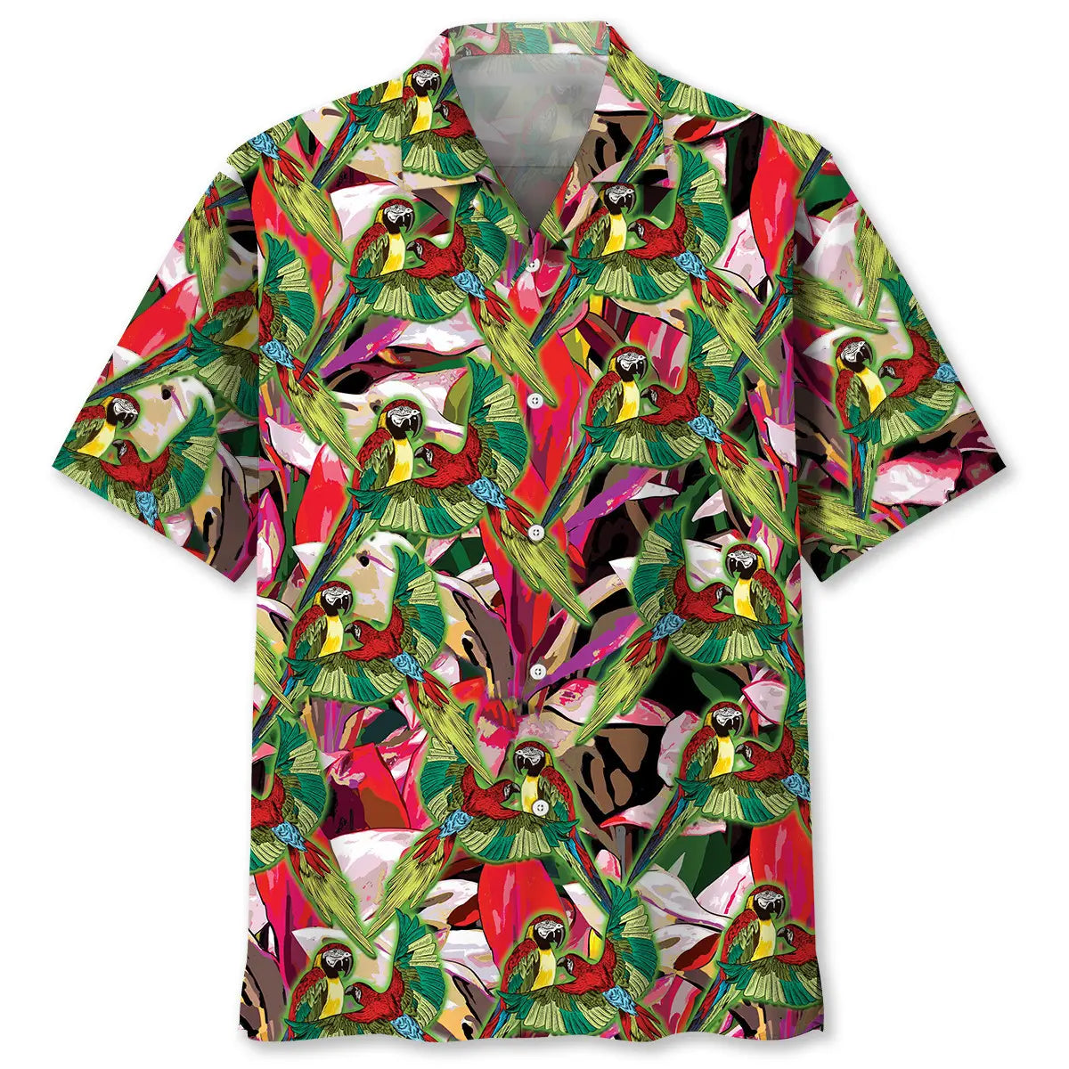 Colorful Tropical Parrot Hawaiian Shirt For Coastal Getaways, Outdoor Gatherings, And Thoughtful Gift Giving
