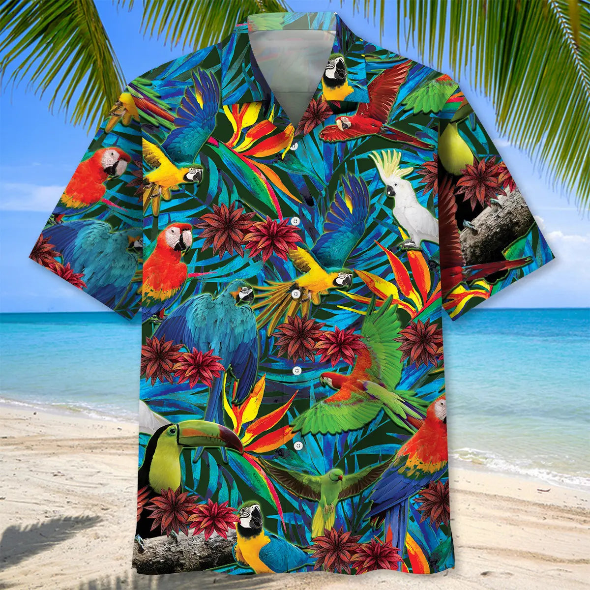 Tropical Parrot Hawaiian Shirt For Tropical Holidays, Outdoor Gatherings, And Everyday Comfort