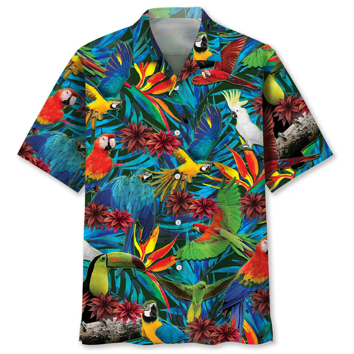 Tropical Parrot Hawaiian Shirt For Tropical Holidays, Outdoor Gatherings, And Everyday Comfort