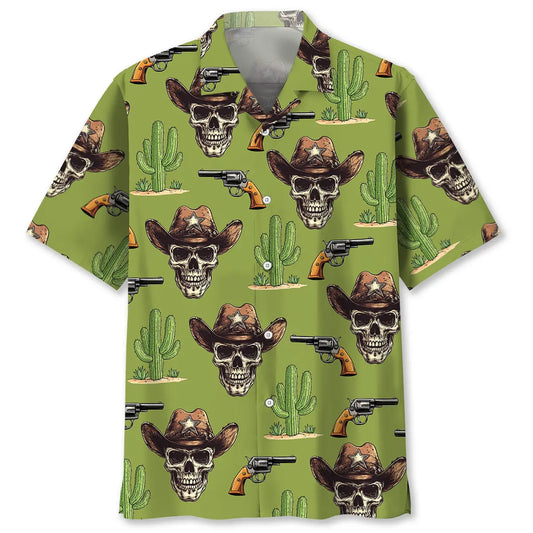 Pastel Green Cowboy Hawaiian Shirt For Resort Trips, Coastal Parties, And Warm Weather Style