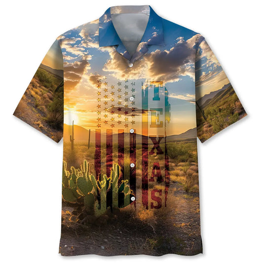 Patriotic American Texas Scene Hawaiian Shirt For Heritage Inspired Events, Beach Travel, And Thoughtful Gifting