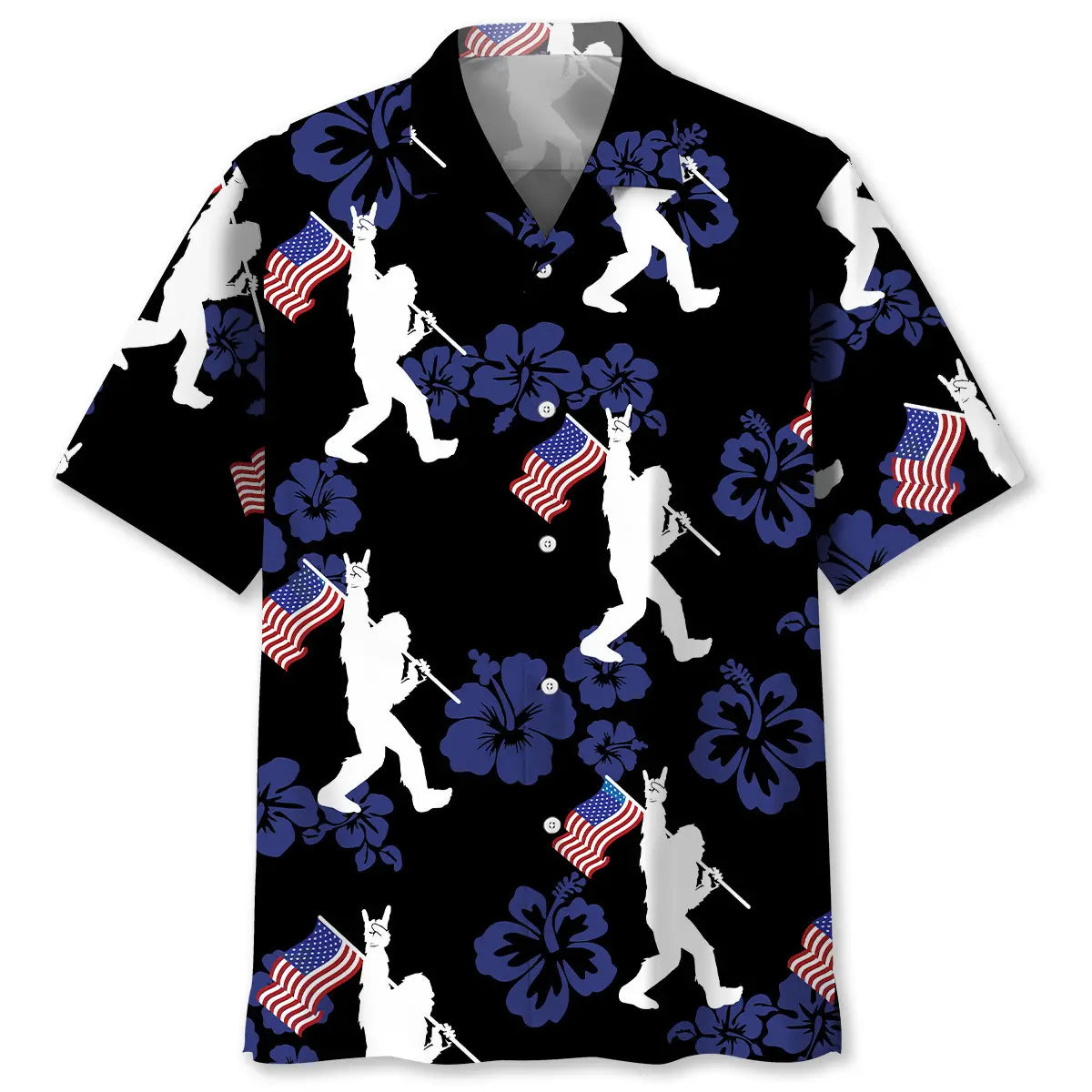 Hawaiian Shirt / Adults / S Patriotic Bigfoot USA Flag Hawaiian Shirt