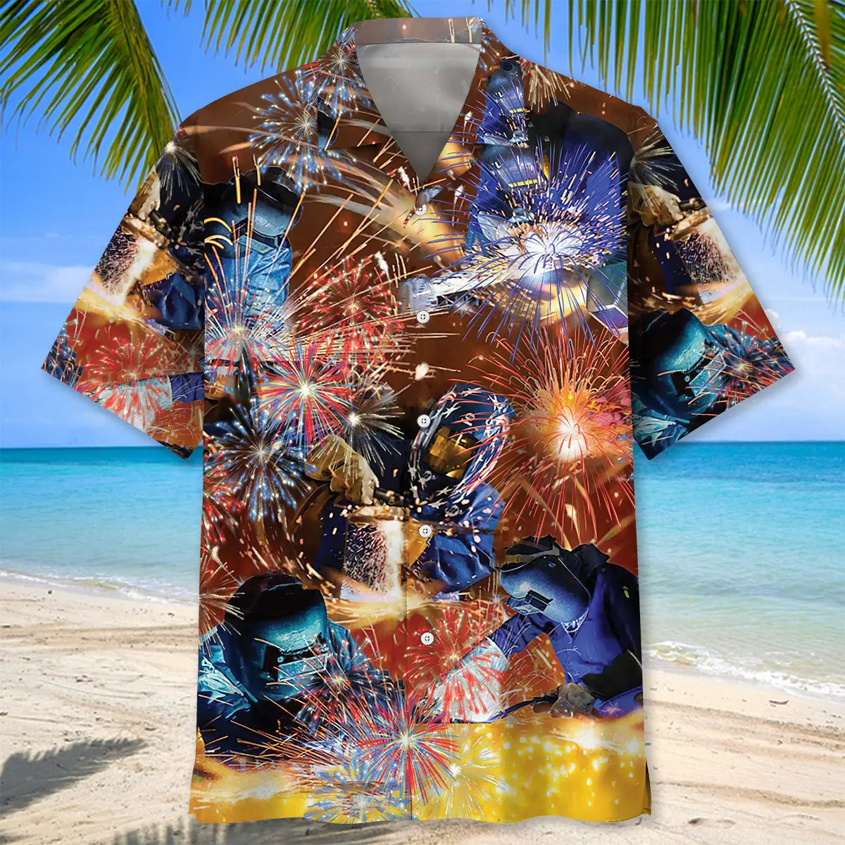 Patriotic Welder Hawaiian Shirt For Island Adventure And Casual Outdoor Style