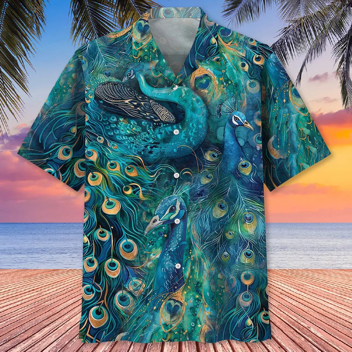 Peacock Teal Hawaiian Shirt For Coastal Travel, Casual Events, And Comfortable Summer Wear