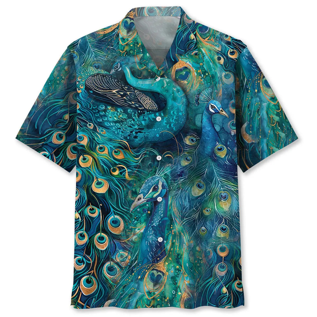 Peacock Teal Hawaiian Shirt For Coastal Travel, Casual Events, And Comfortable Summer Wear