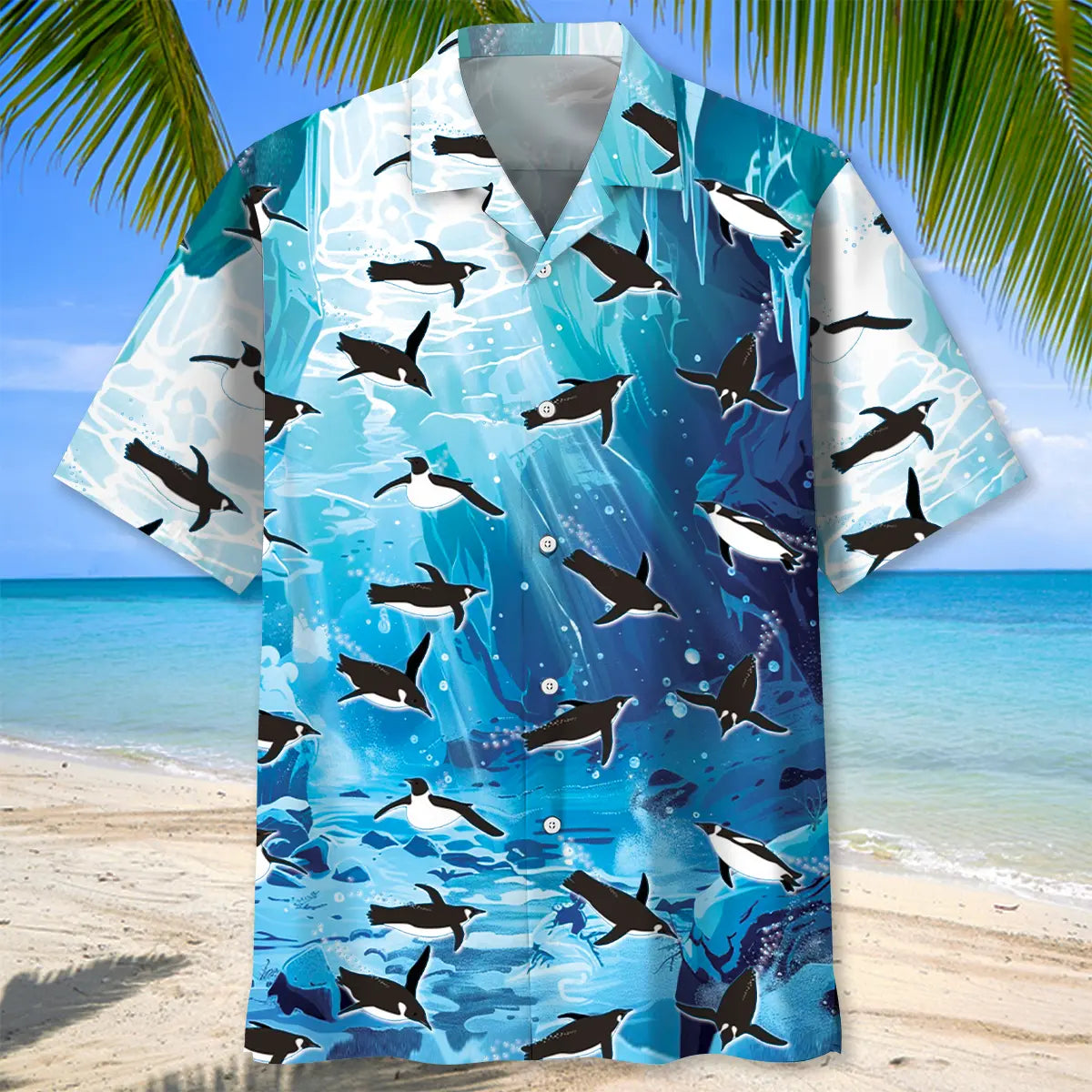 Penguin Ice Under Water Hawaiian Shirt For Relaxed Getaway And Vacation Style