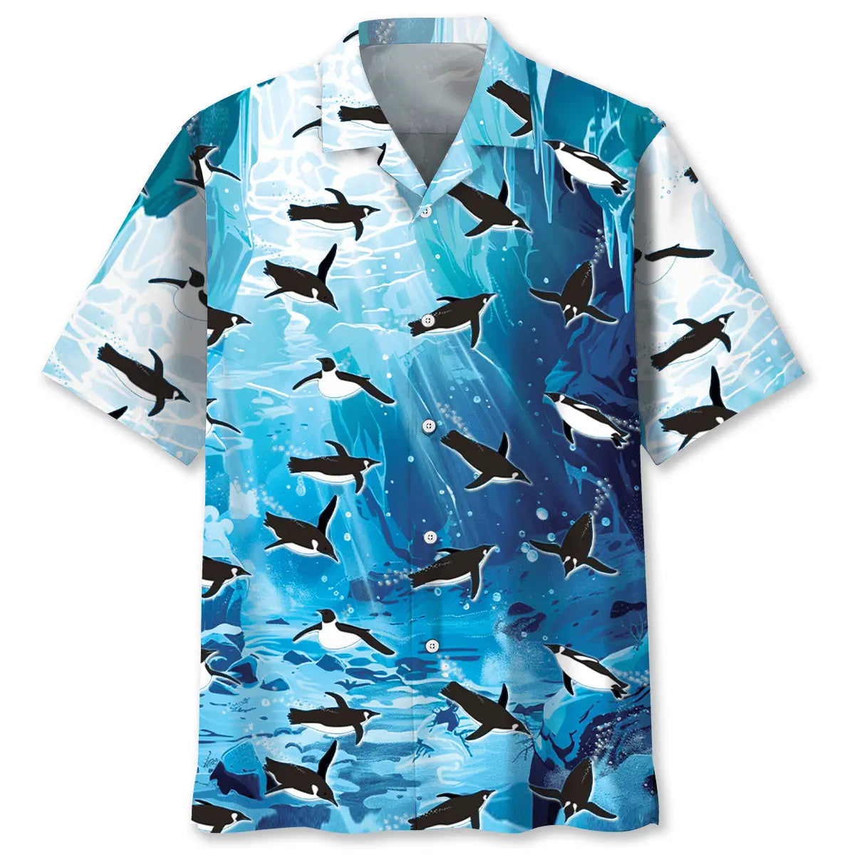 Penguin Ice Under Water Hawaiian Shirt For Casual Weekend, Outdoor Event, And Beachside Style