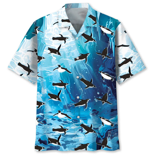 Penguin Ice Under Water Hawaiian Shirt For Casual Weekend, Outdoor Event, And Beachside Style