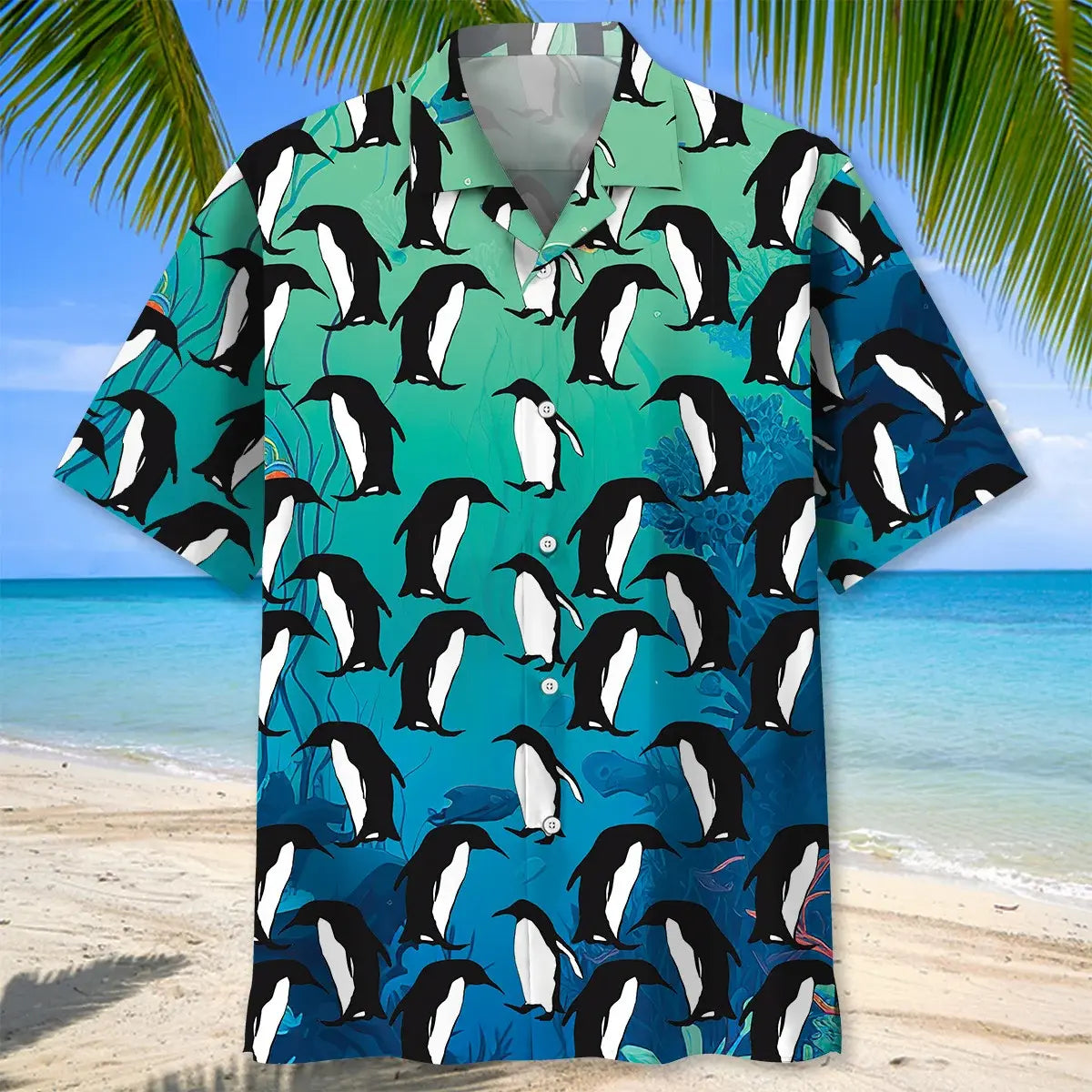 Penguins Ocean Hawaiian Shirt For Summer Vacation, Beach Travel, And Casual Wear