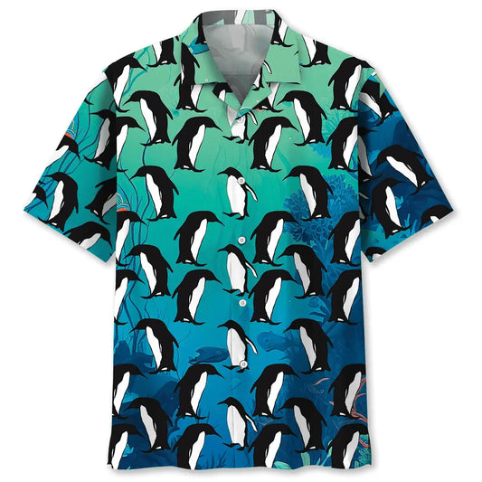 Penguins Ocean Hawaiian Shirt For Summer Vacation, Beach Travel, And Casual Wear