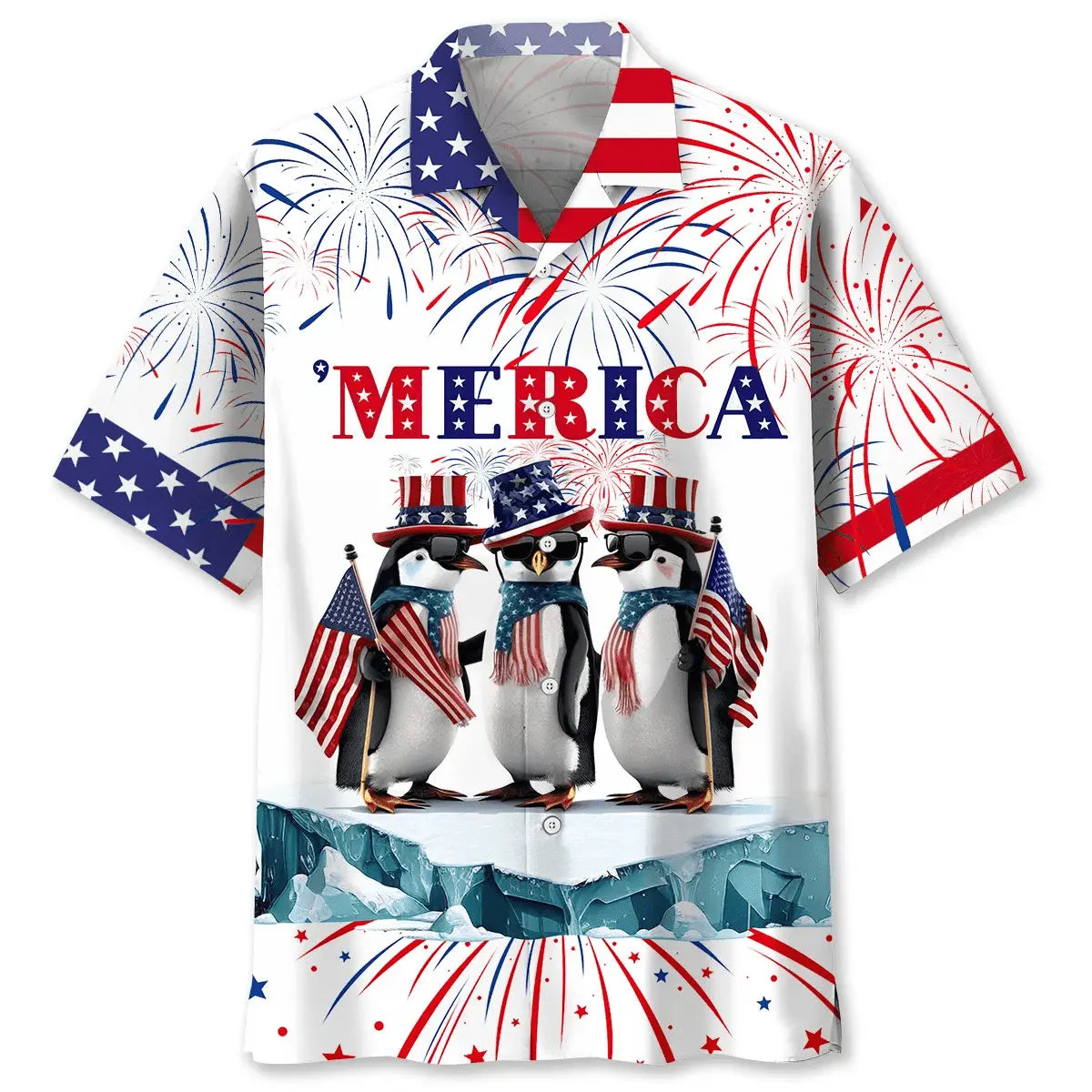 American Penguins Hawaiian Shirt For Patriotic Events, Summer Travel, And Casual Outdoor Wear