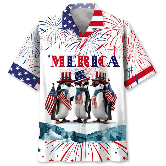 American Penguins Hawaiian Shirt For Patriotic Events, Summer Travel, And Casual Outdoor Wear