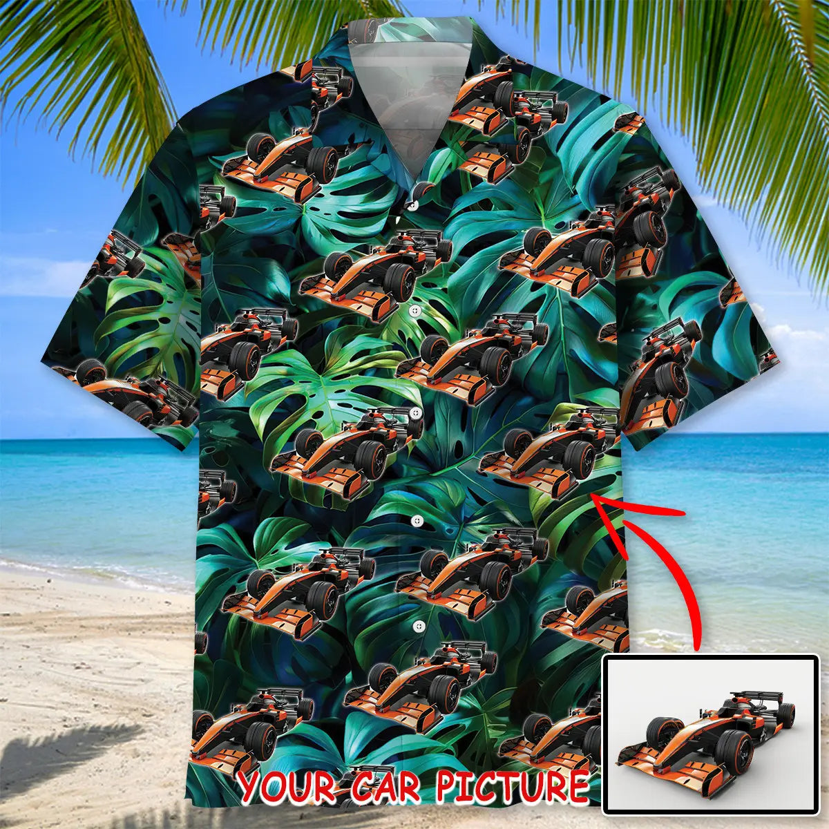 Tropical Personalized Car Hawaiian Shirt For Motorsport Events, Beach Travel, And Thoughtful Gift Giving