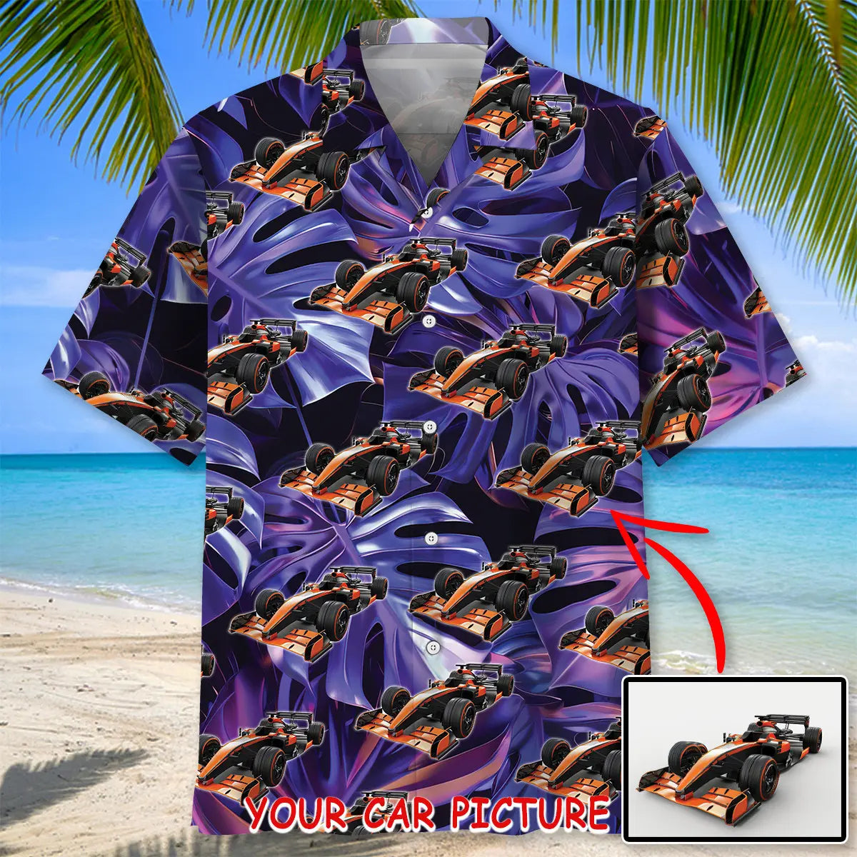 Tropical Personalized Car Hawaiian Shirt For Motorsport Events, Beach Travel, And Thoughtful Gift Giving