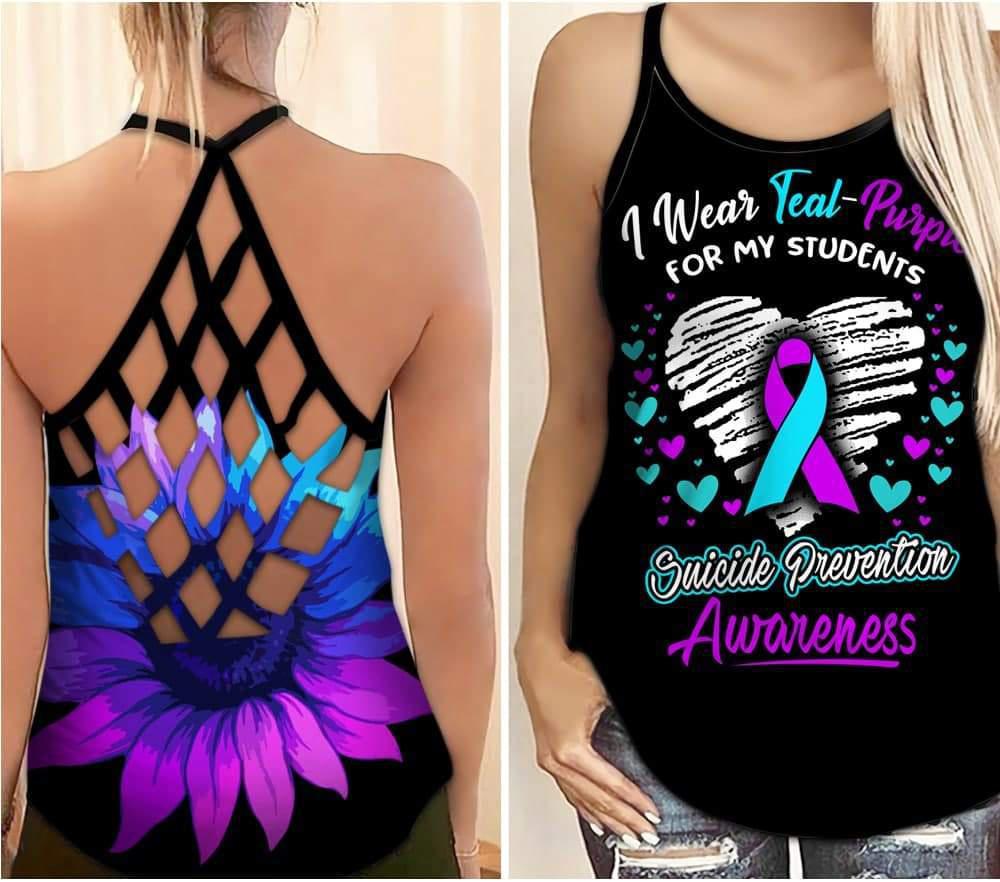 Teal Purple Students Wellness Support Hollow Tank Top For Awareness Gatherings And Daily Wear