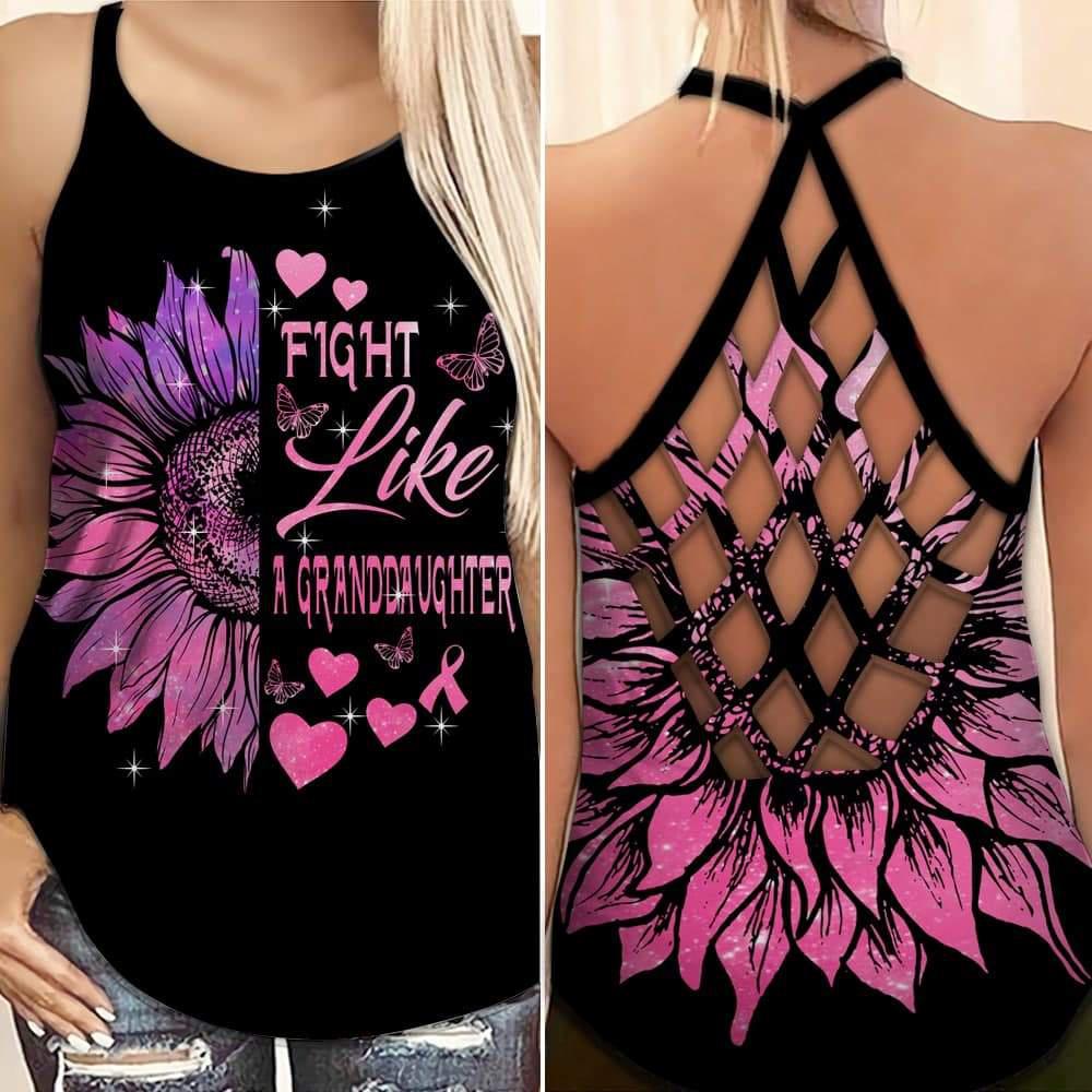 Breast Cancer Awareness Fight Like A Granddaughter Hollow Tank Top For Awareness Gatherings And Daily Wear