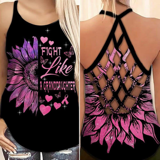 Breast Cancer Awareness Fight Like A Granddaughter Hollow Tank Top For Awareness Gatherings And Daily Wear