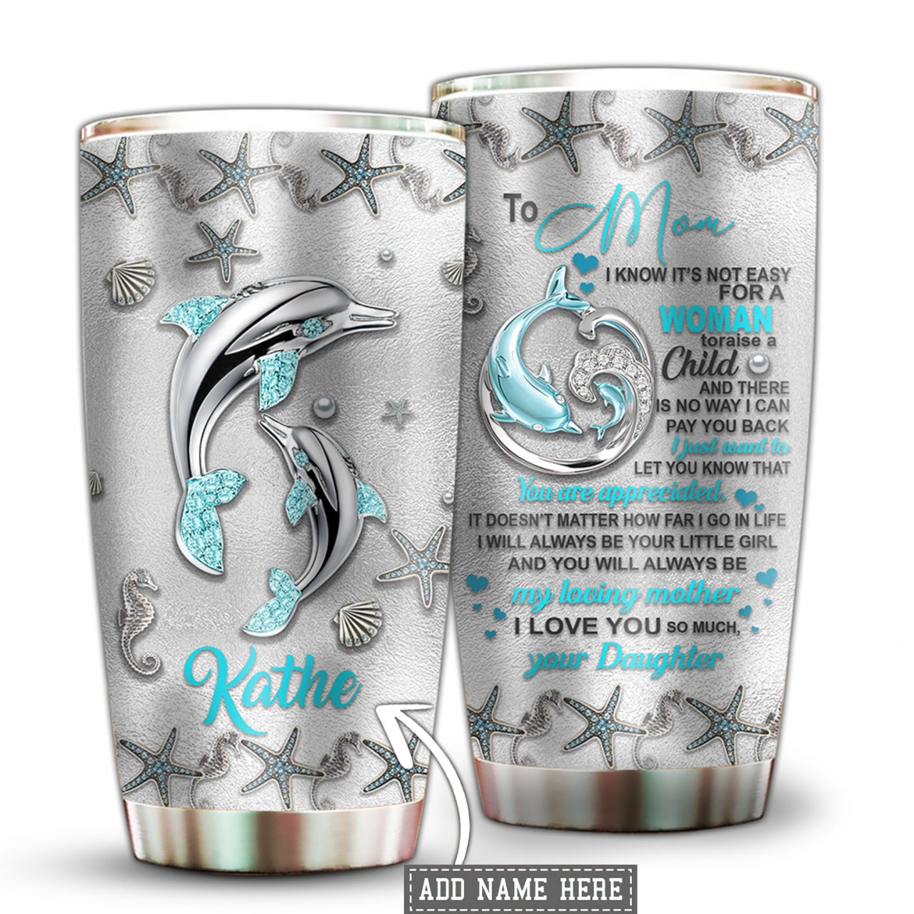 Dolphin Mother And Daughter Personalized 20 Oz Tumbler For Coffee Travel And Daily Drinks