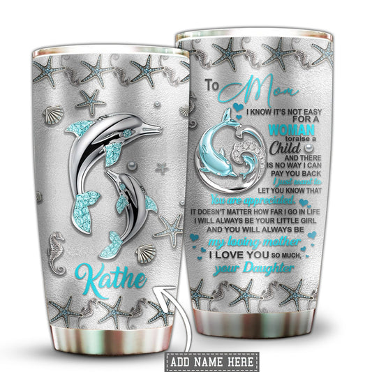 Dolphin Mother And Daughter Personalized 20 Oz Tumbler For Coffee Travel And Daily Drinks