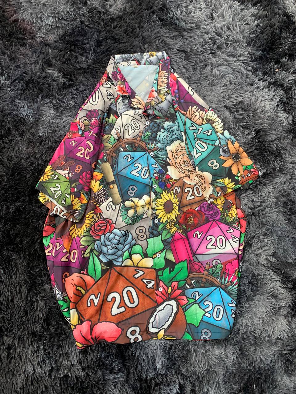 Floral Tabletop Dice Hawaiian Shirt With Detailed Graphic For Coastal Trips Outdoor Events And Relaxed Summer Wear