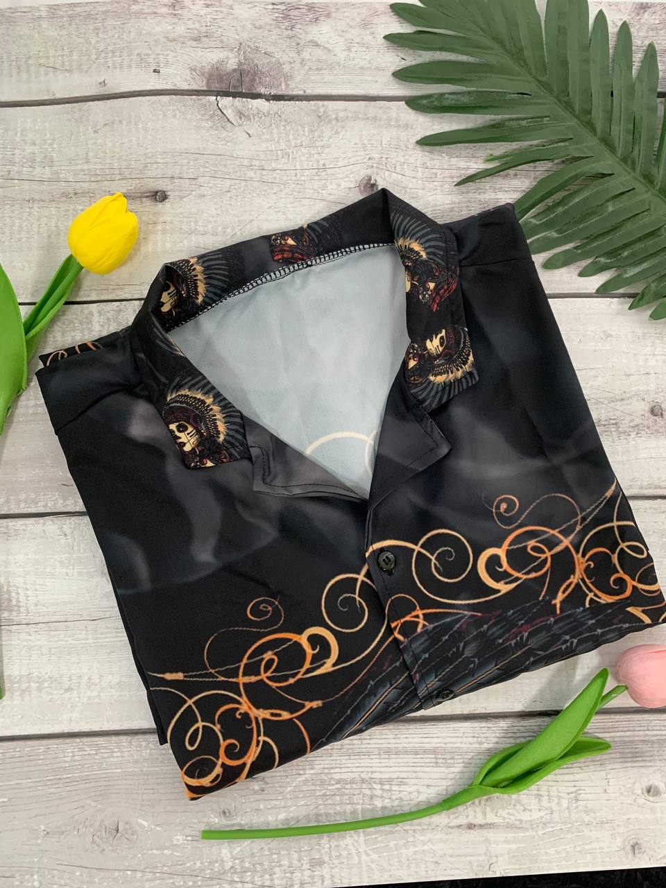Bohemian Dark Skull Girl Hawaiian Shirt Design Detail For Beach Days And Holiday Travel