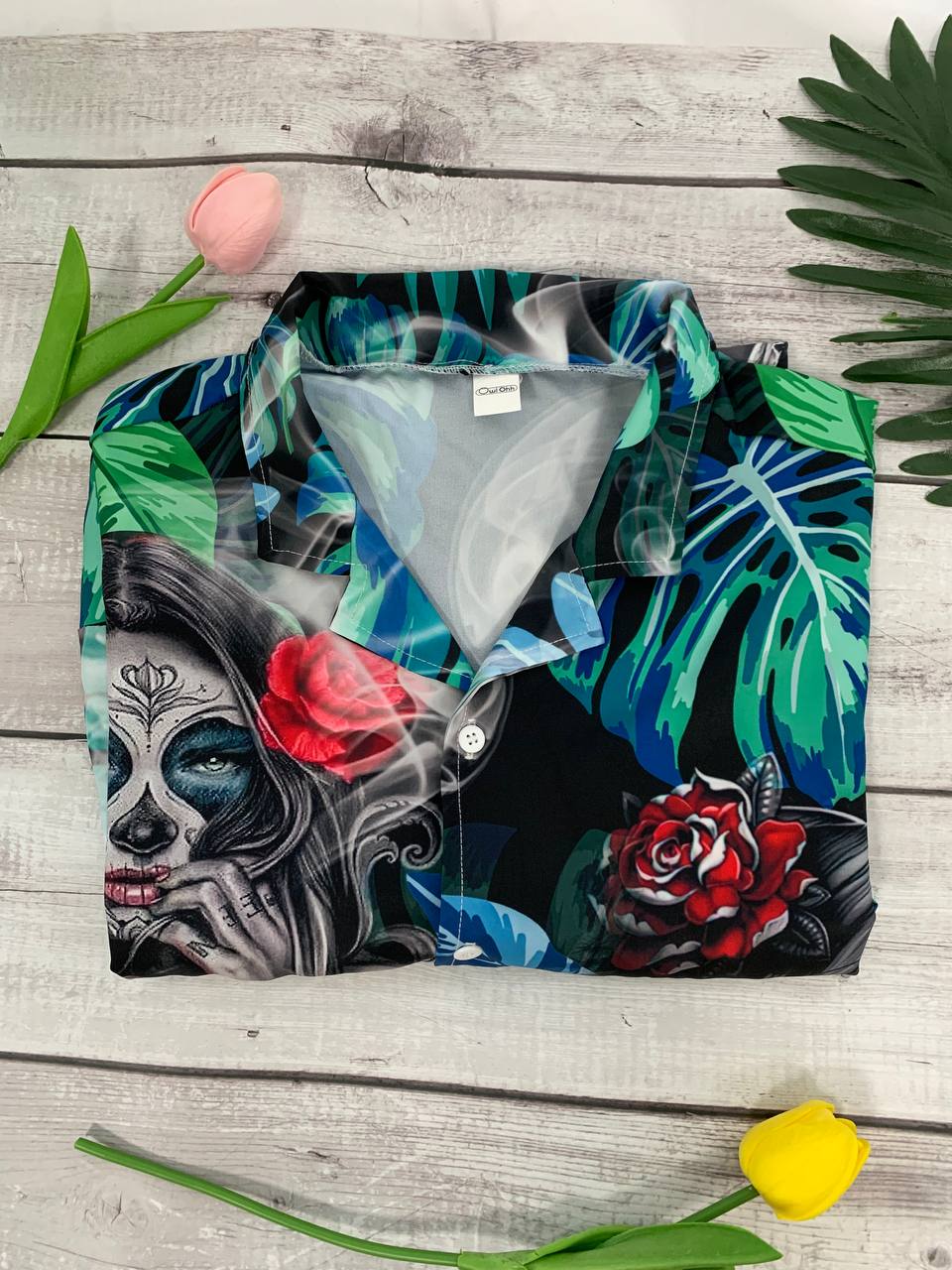 Tropical White Red Floral Skull Smoke Hawaiian Shirt Design View For Resort Travel And Thoughtful Gifting