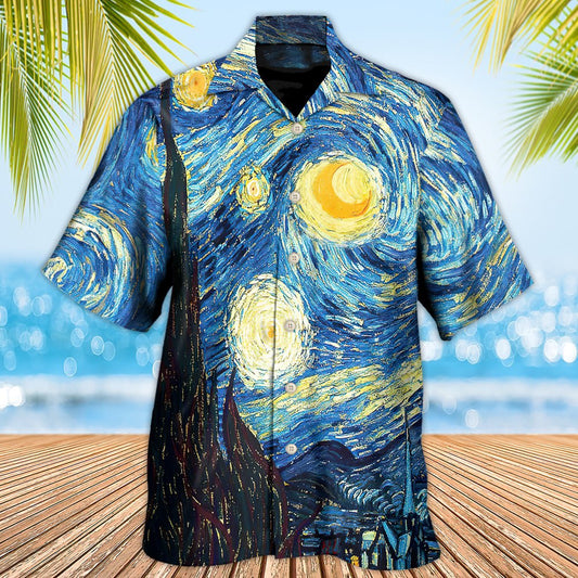 Colorful Starry Night Hawaiian Shirt Design View For Resort Travel And Thoughtful Gifting
