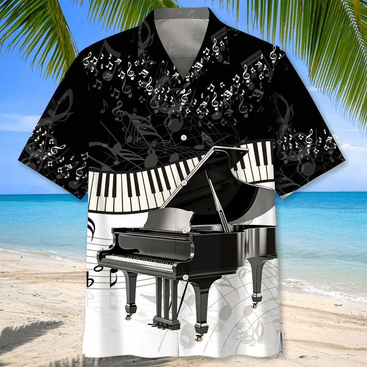 Piano Black And White Hawaiian Shirt For Cruise Journey, Tropical Retreat, And Casual Outdoor Style